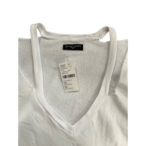 Michael Lauren Swanson V-Neck Top in White Small New Womens Sweatshirt Pullover - Picture 6 of 8